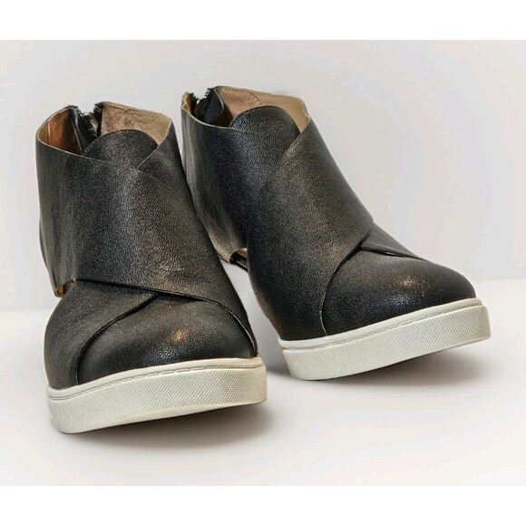 Linea Paolo Faith Wedge 8M Leather Sneaker Boot Women's Black Classic Chic - Picture 7 of 9